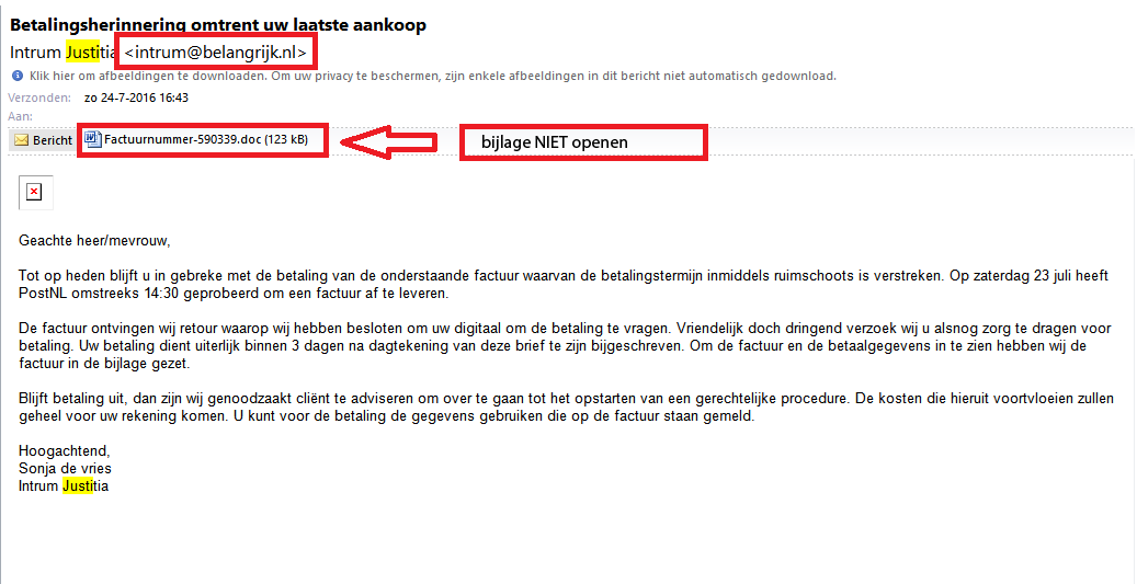 Phising mail PostNL